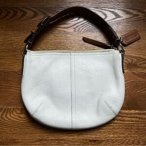 Coach White and Saddle Tan Soft Pebble Cowhide
Leather Hobo Shoulder Bag